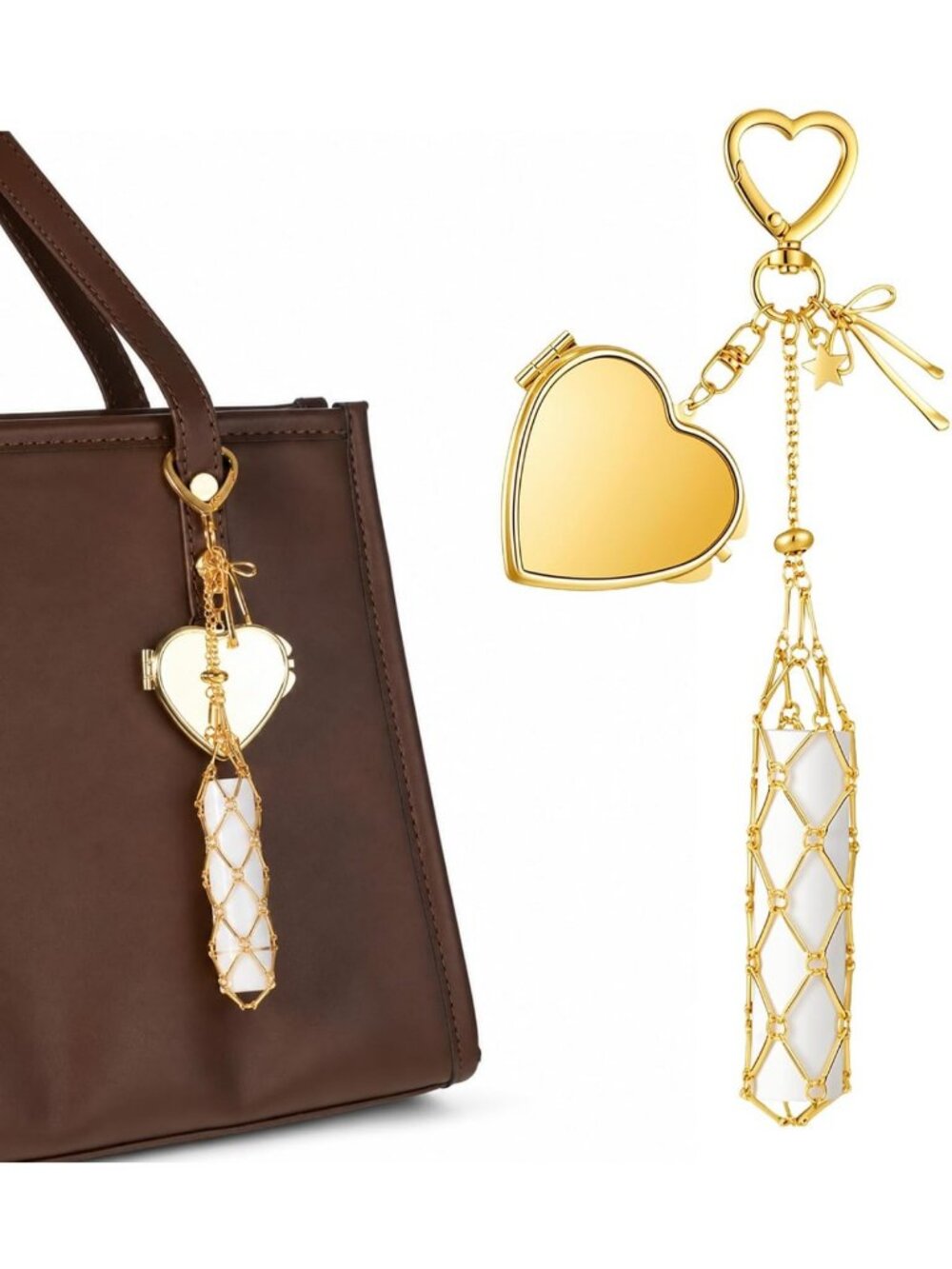 Heart-Shaped Lip Gloss Keychain Holder | Y2K Gold Lip Balm Accessory